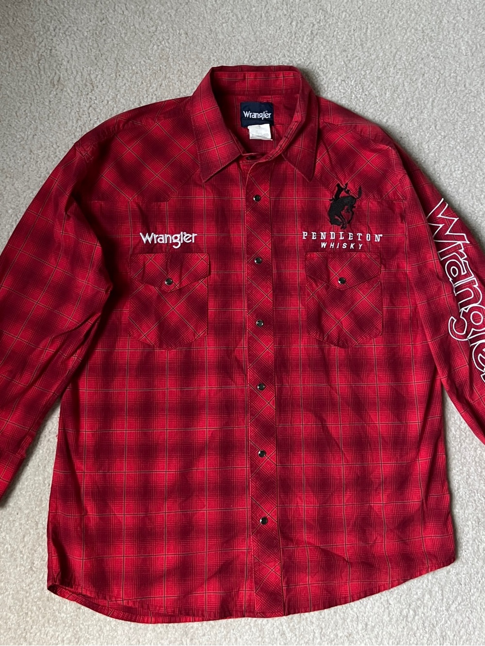 Wrangler Pendleton Whisky Let'er Buck Shirt Men's Embroidered Rodeo Western Sz L